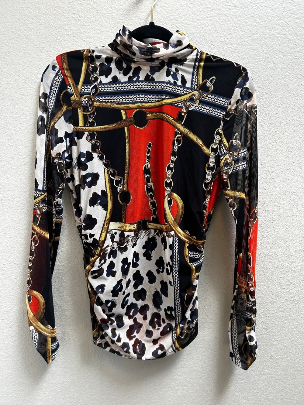 Frank Lyman Mixed Print Long Sleeve Top Black Orange Sheer Size 4 NWT - Picture 3 of 11